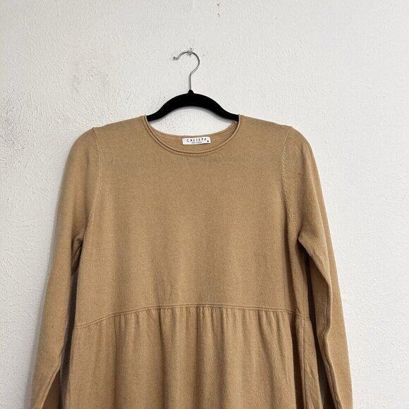 CALISTA Women's Long Knit Sweater Dress Light Brown Casual Midi Size M - Picture 3 of 12